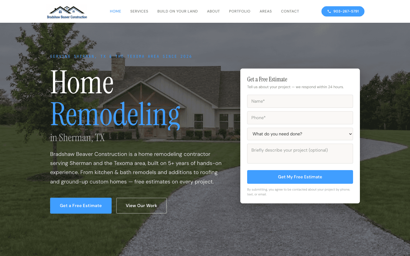 The Bradshaw Beaver Construction website, built by Brandloc