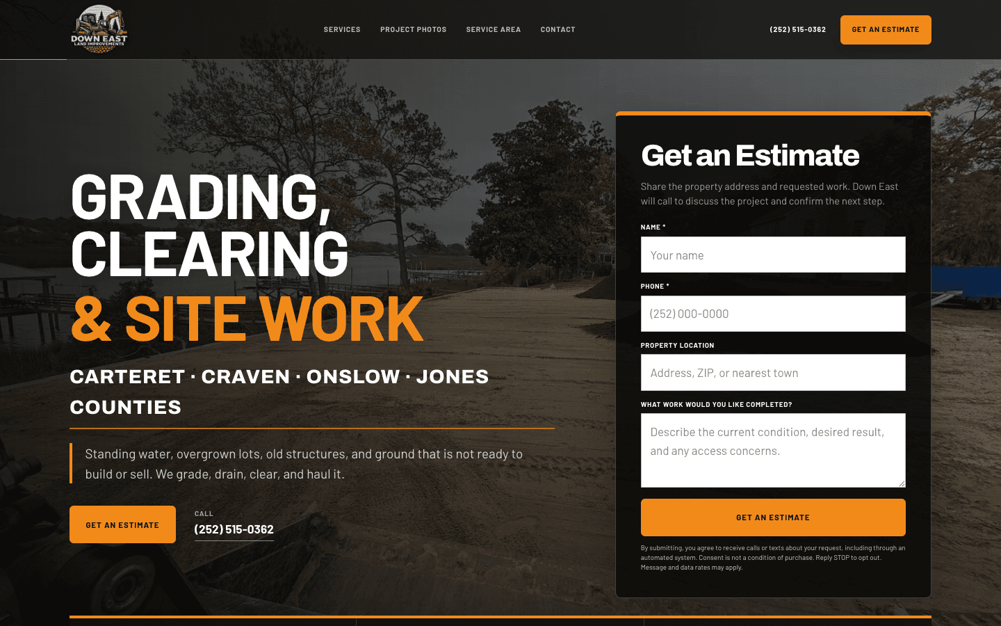 The Down East Land Improvements website, built by Brandloc