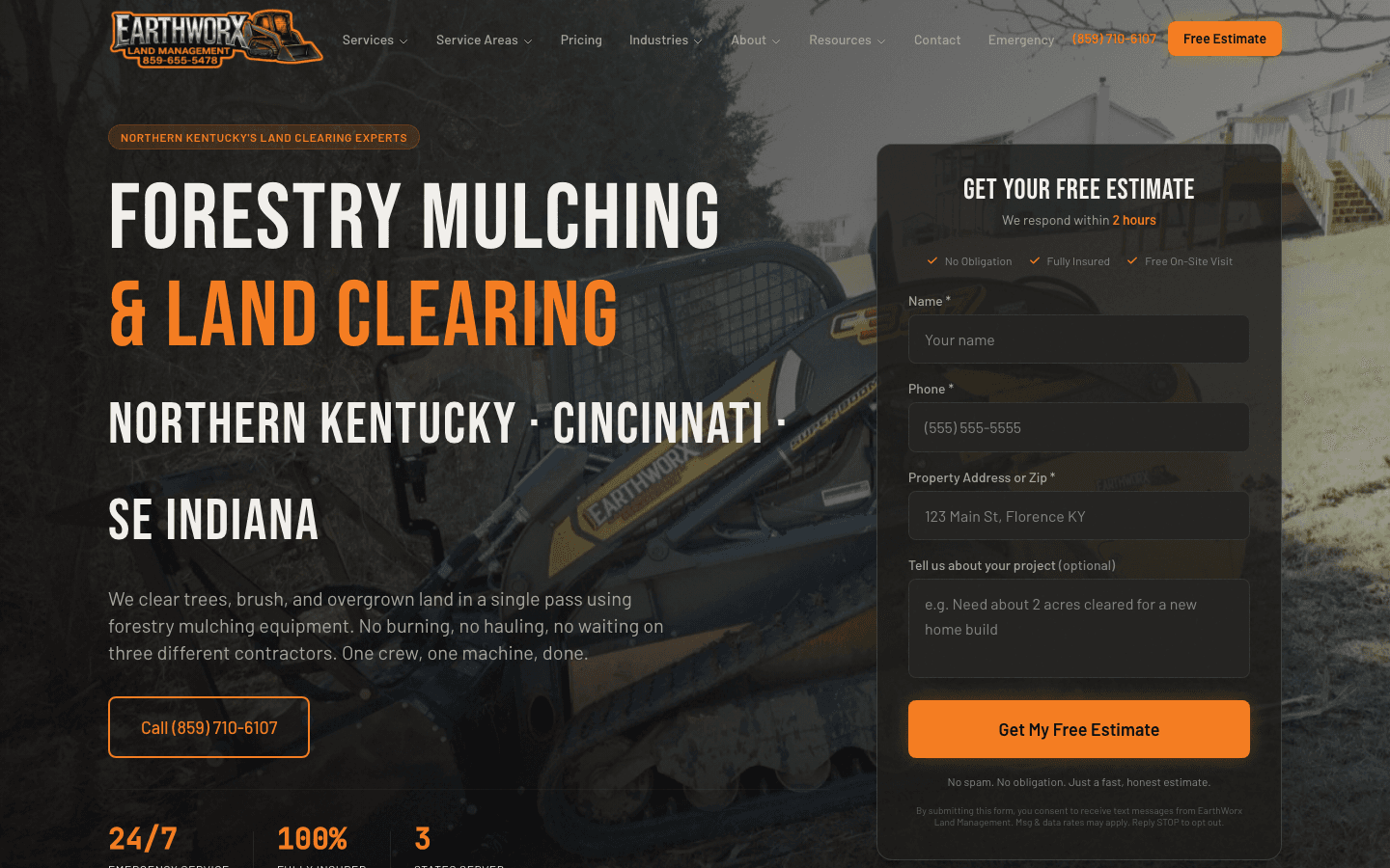 EarthWorx Land Management website designed by Brandloc