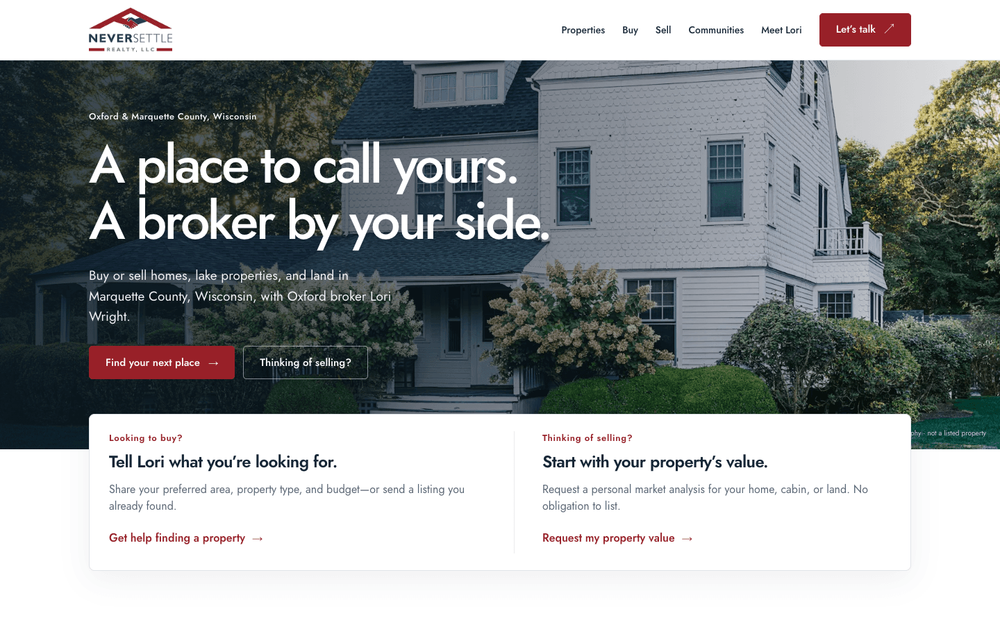 The Never Settle Realty website, built by Brandloc