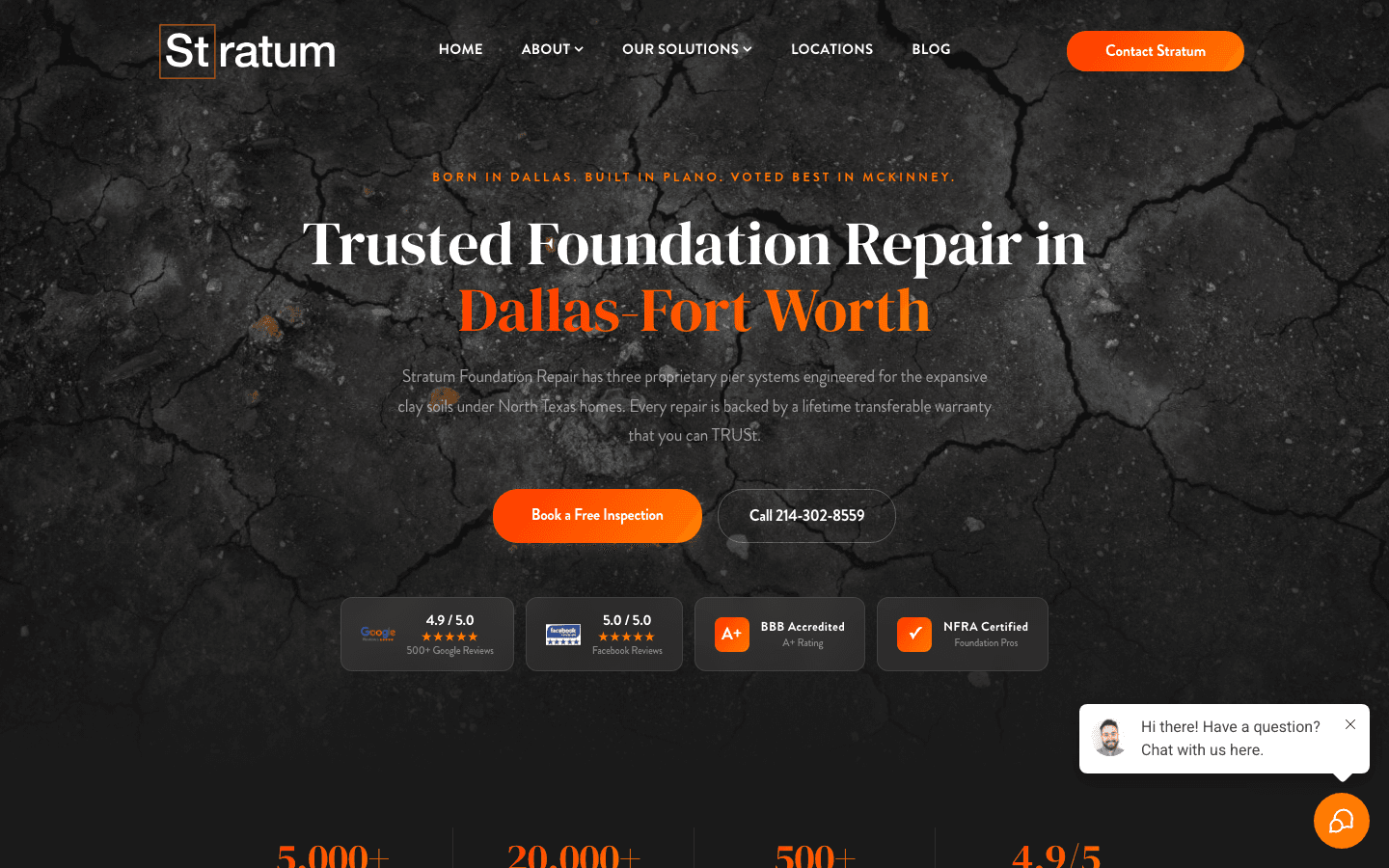 The Stratum Foundation Repair website, built by Brandloc