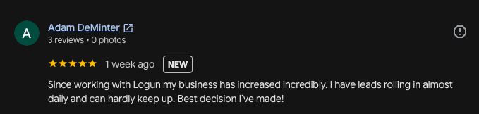 Screenshot of Adam DeMinter's public Google review of Brandloc